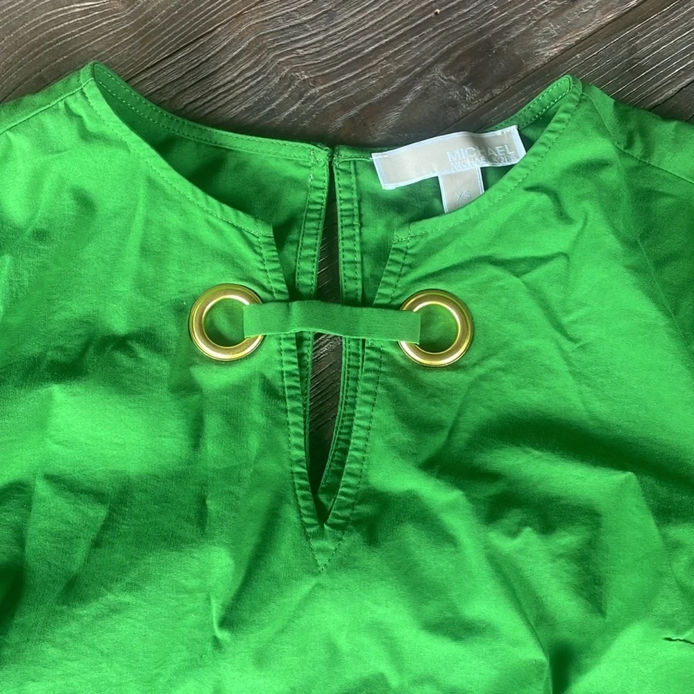 Michael Kors green cotton bell sleeved blouse EUC Size XS - Picture 5 of 10